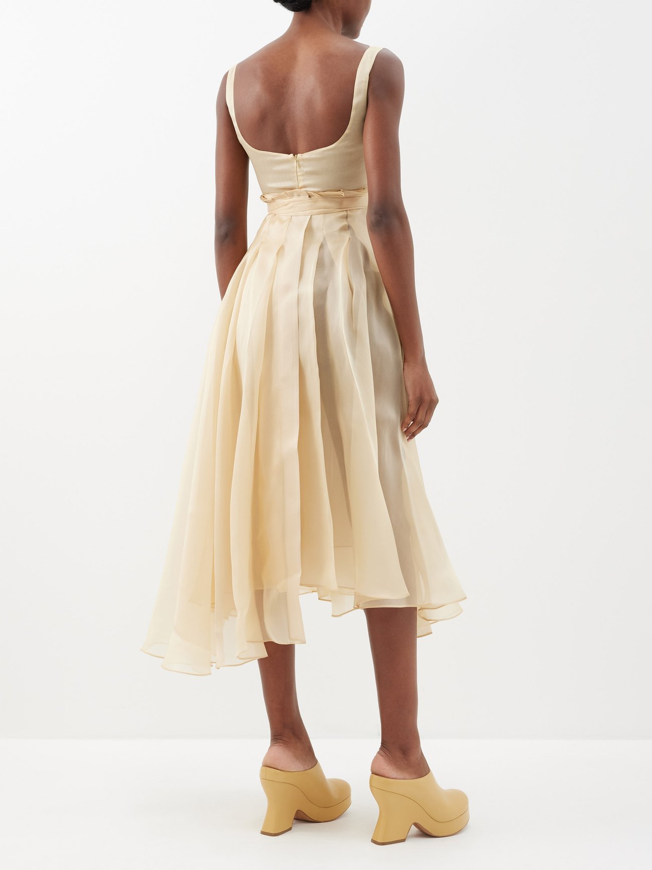 Asymmetric silk-organdy midi dress