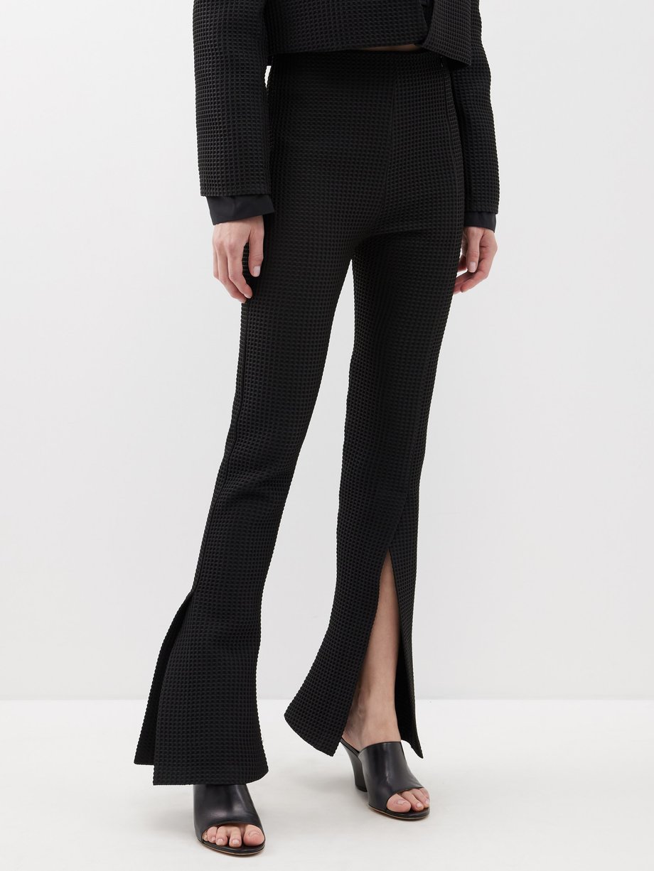 Waffle-knit wide trousers - Greige - Ladies | H&M IN
