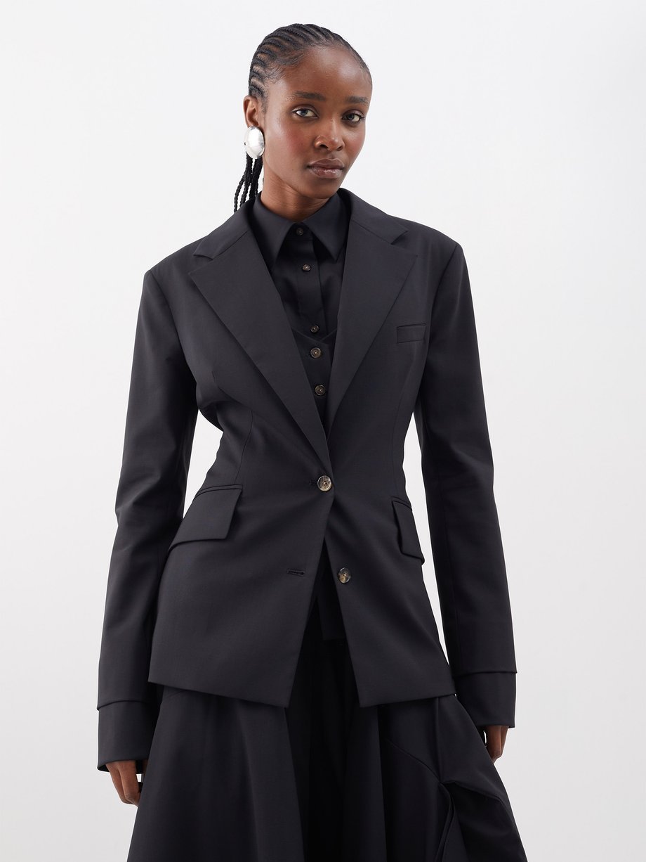 Black Open-back wool-blend jacket | A.W.A.K.E. Mode | MATCHES UK