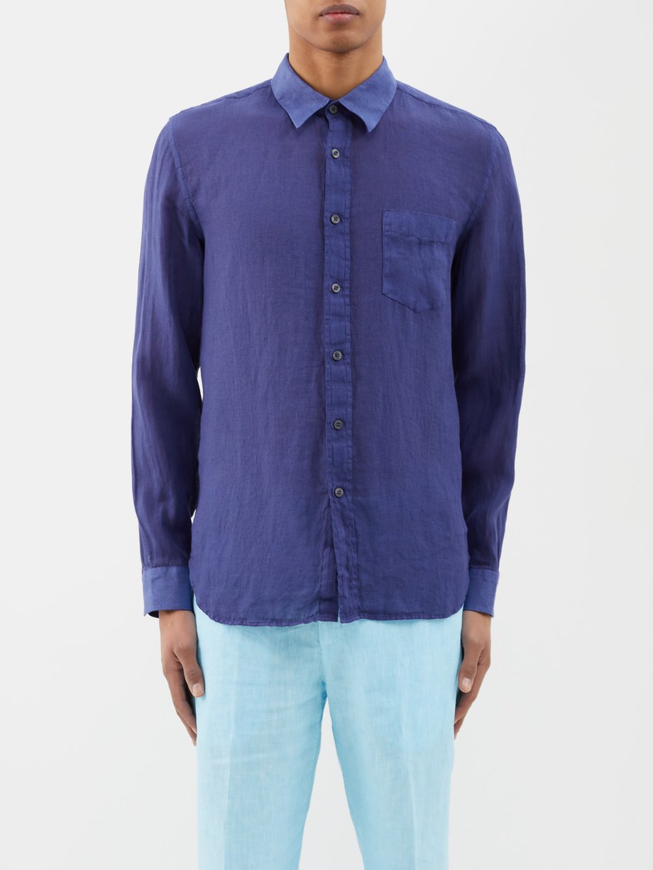 Navy Linen-voile shirt | 120% Lino | MATCHES UK