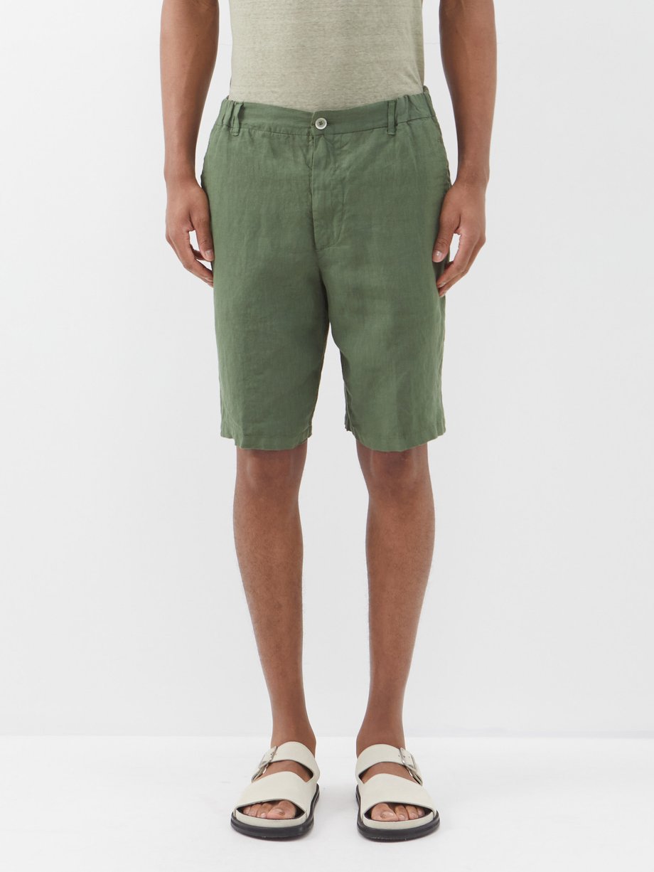 Green Flat-front linen shorts | 120% Lino | MATCHES UK