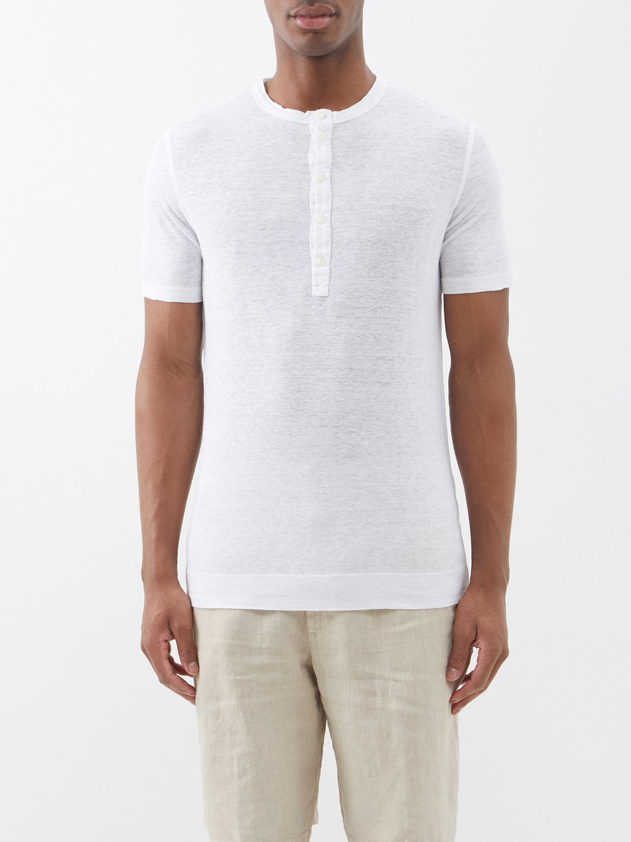 White Linen-jersey short-sleeved Henley top | 120% Lino | MATCHESFASHION US