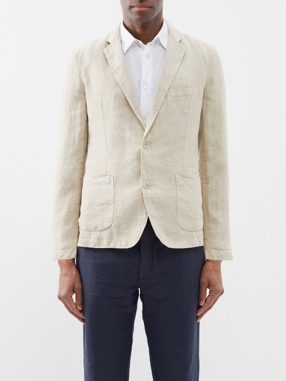 Beige Patch-pocket linen suit jacket, 120% Lino