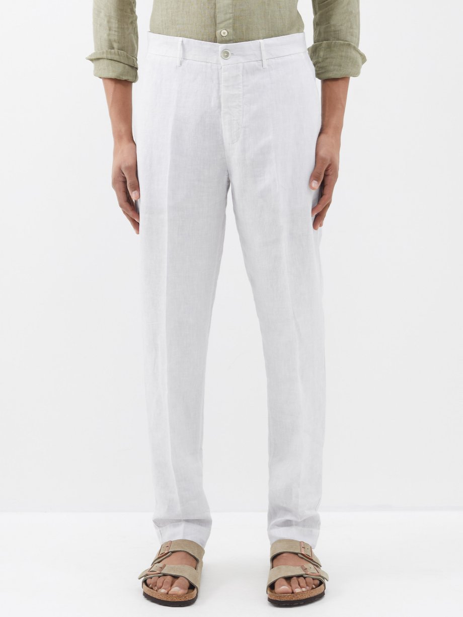 120% Lino 120% Lino Linen slim-leg suit trousers Grey｜MATCHESFASHION（マッ ...