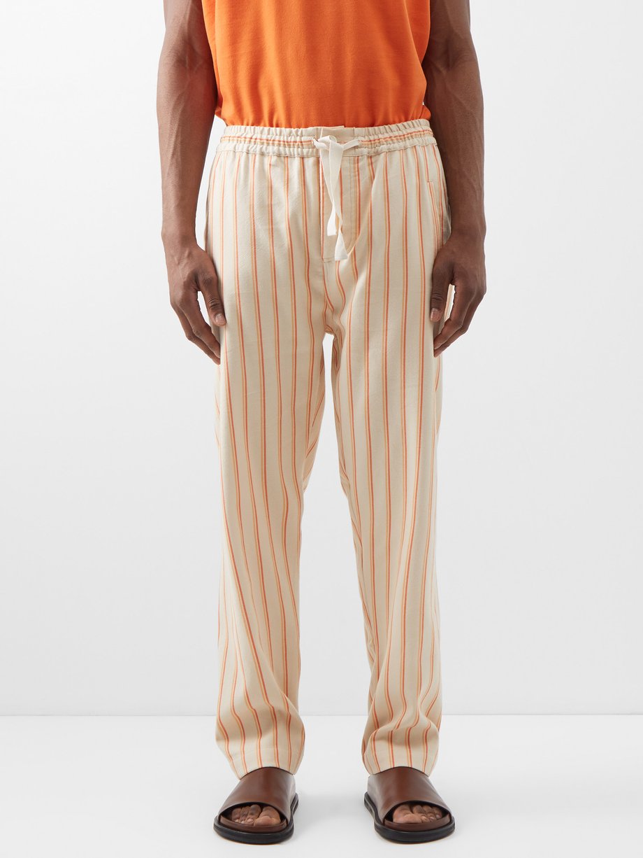 Striped drawstring-waist cotton trousers