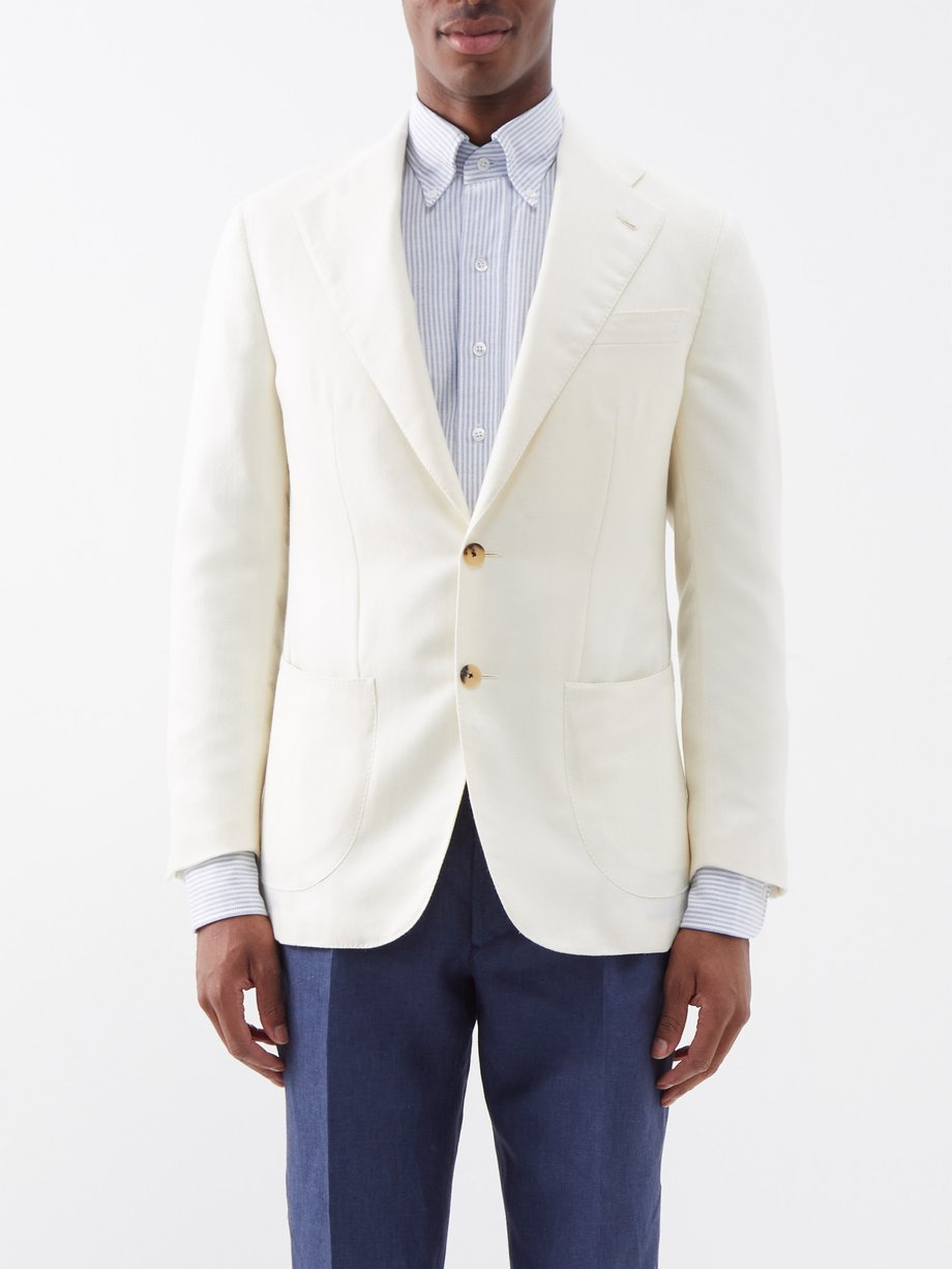 White Cashmere-bend herringbone jacket | Thom Sweeney | MATCHES UK