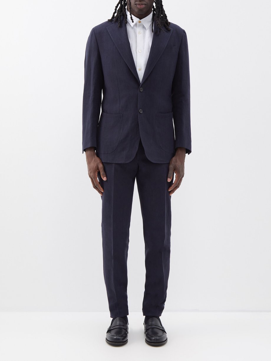 Navy Single-breasted linen suit | Thom Sweeney | MATCHESFASHION UK