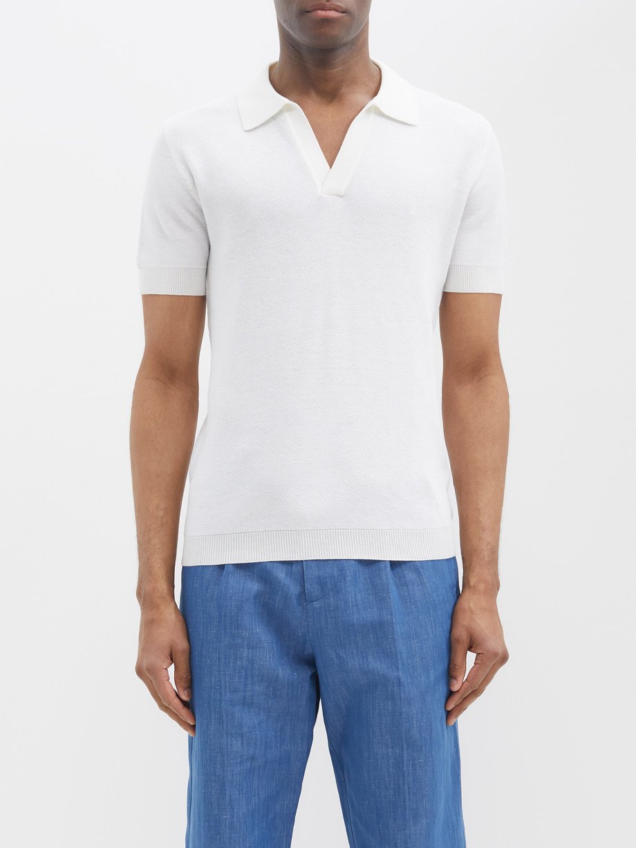 White Contrast cotton-blend knitted polo shirt | Thom Sweeney | MATCHES UK