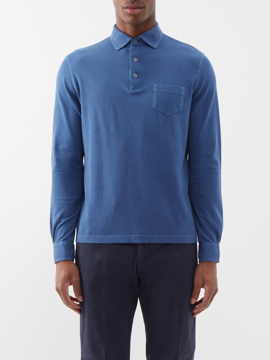 Blue Cotton-piqué polo top | Thom Sweeney | MATCHES UK