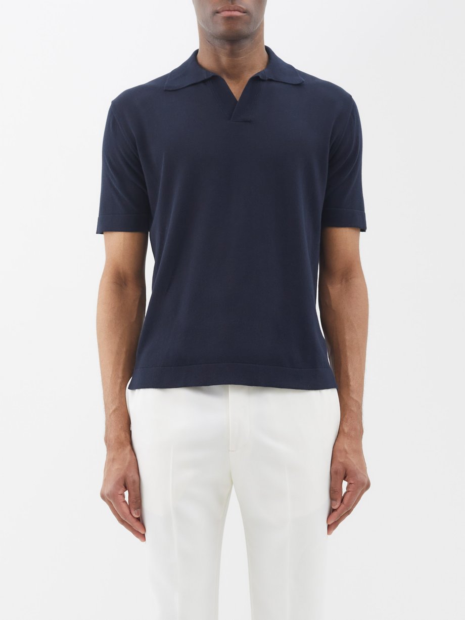 Navy Skipper knitted-cotton polo shirt | Thom Sweeney | MATCHES UK
