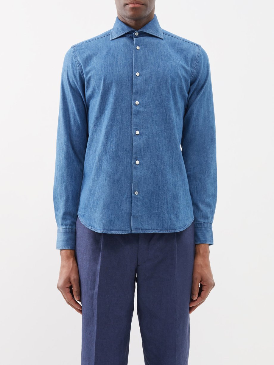 Blue Point-collar denim shirt | Thom Sweeney | MATCHES UK