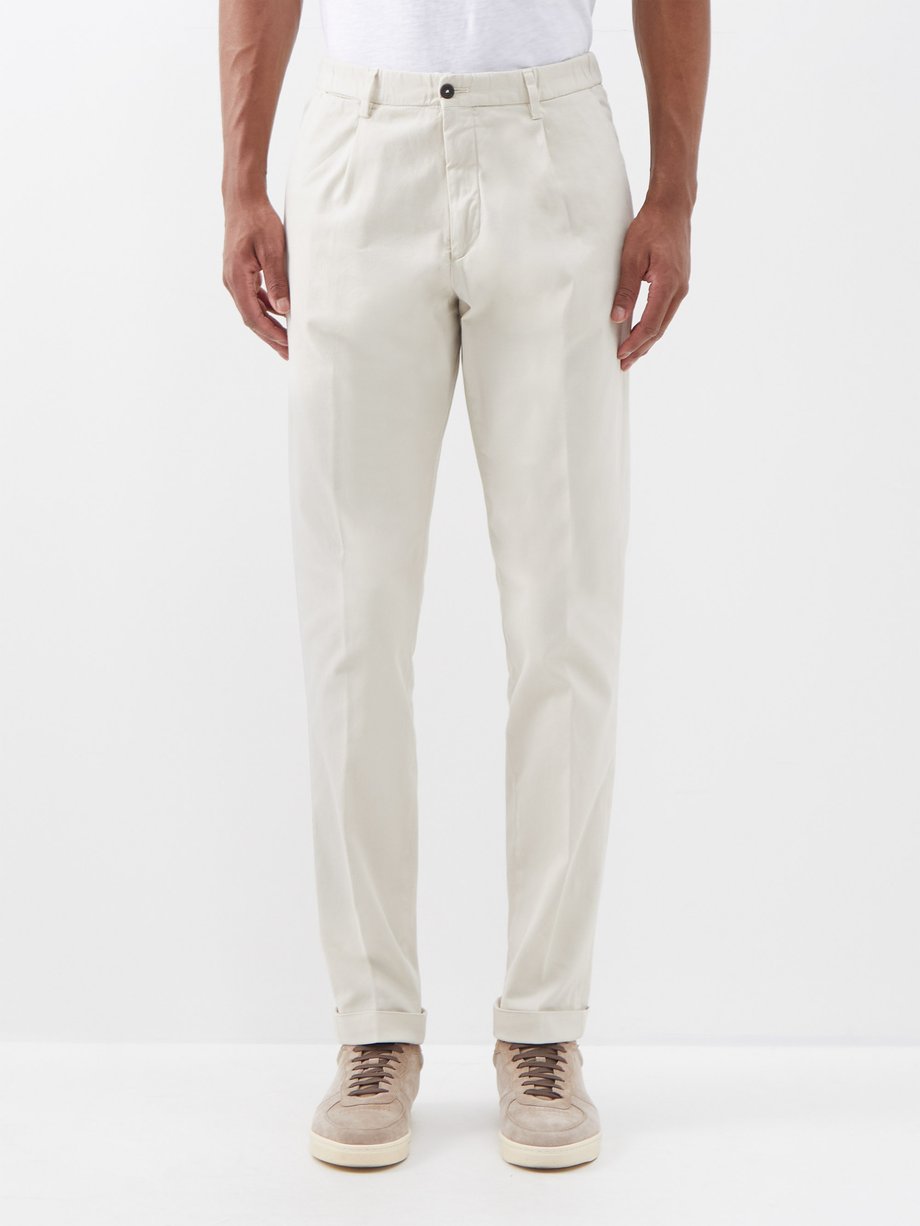 Beige High-rise pleated twill chinos | Thom Sweeney | MATCHES UK