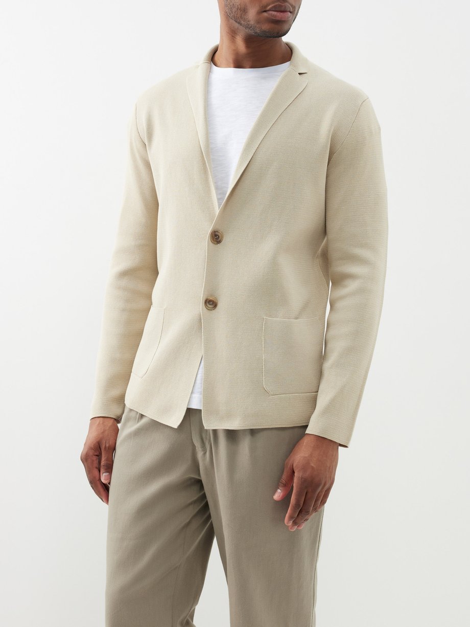 Beige Single-breasted knitted-cotton blazer | Thom Sweeney | MATCHES UK