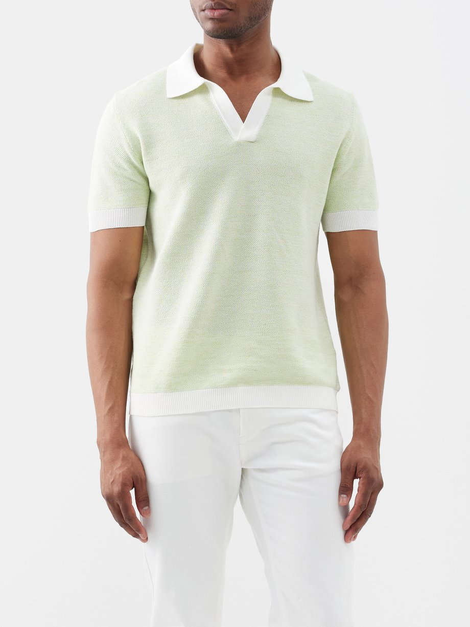 Green Open-neck cotton-blend polo shirt | Thom Sweeney | MATCHES UK