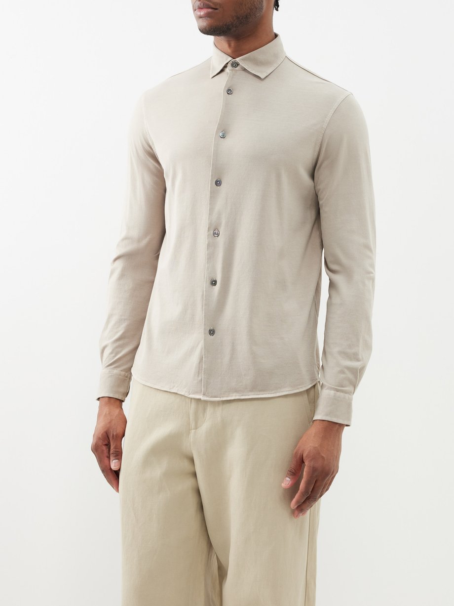 Beige Washed-cotton shirt | Thom Sweeney | MATCHES UK