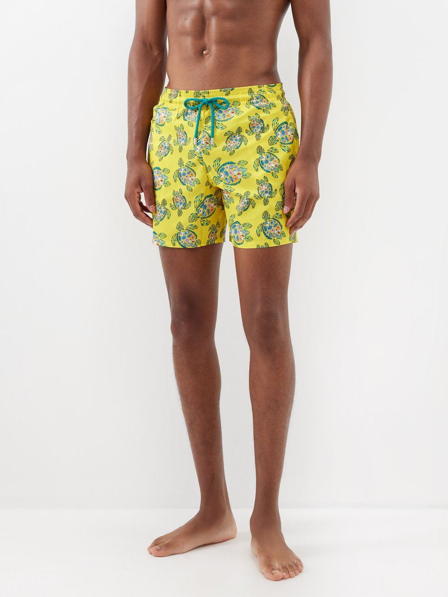 Yellow Mahina printed recycled-fibre swim shorts