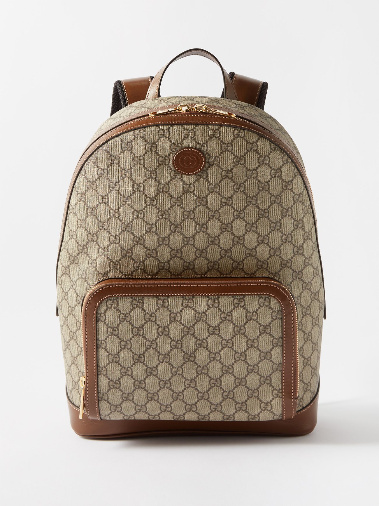 Brown GG Supreme leather-trimmed canvas backpack, Gucci
