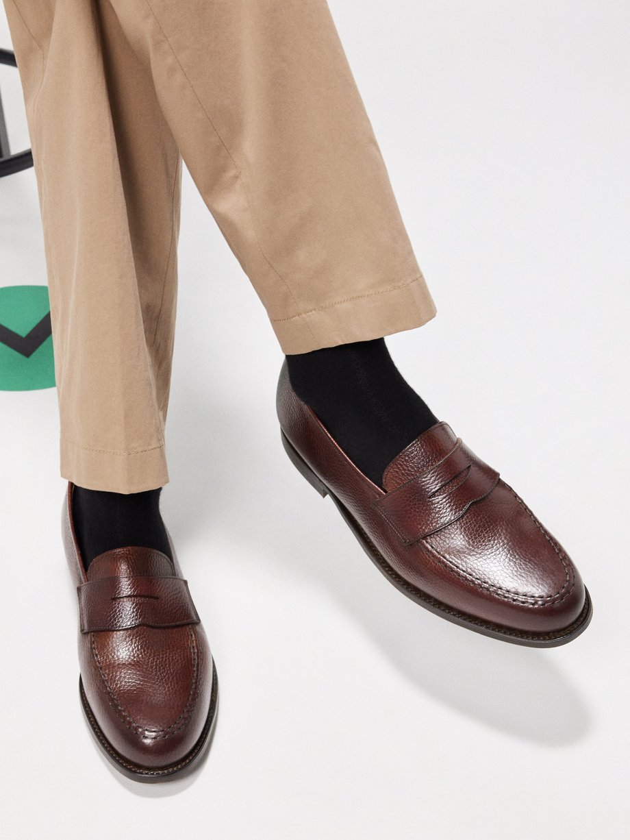 Brown Boston grained-leather penny loafers | Crockett & Jones 