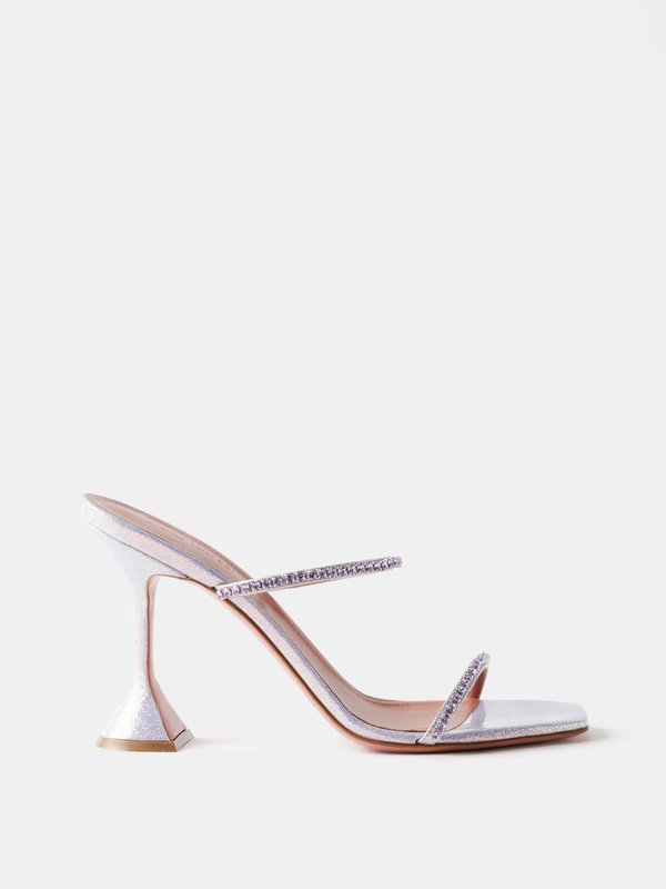 Amina Muaddi Gilda 95 crystal iridescent faux leather sandals
