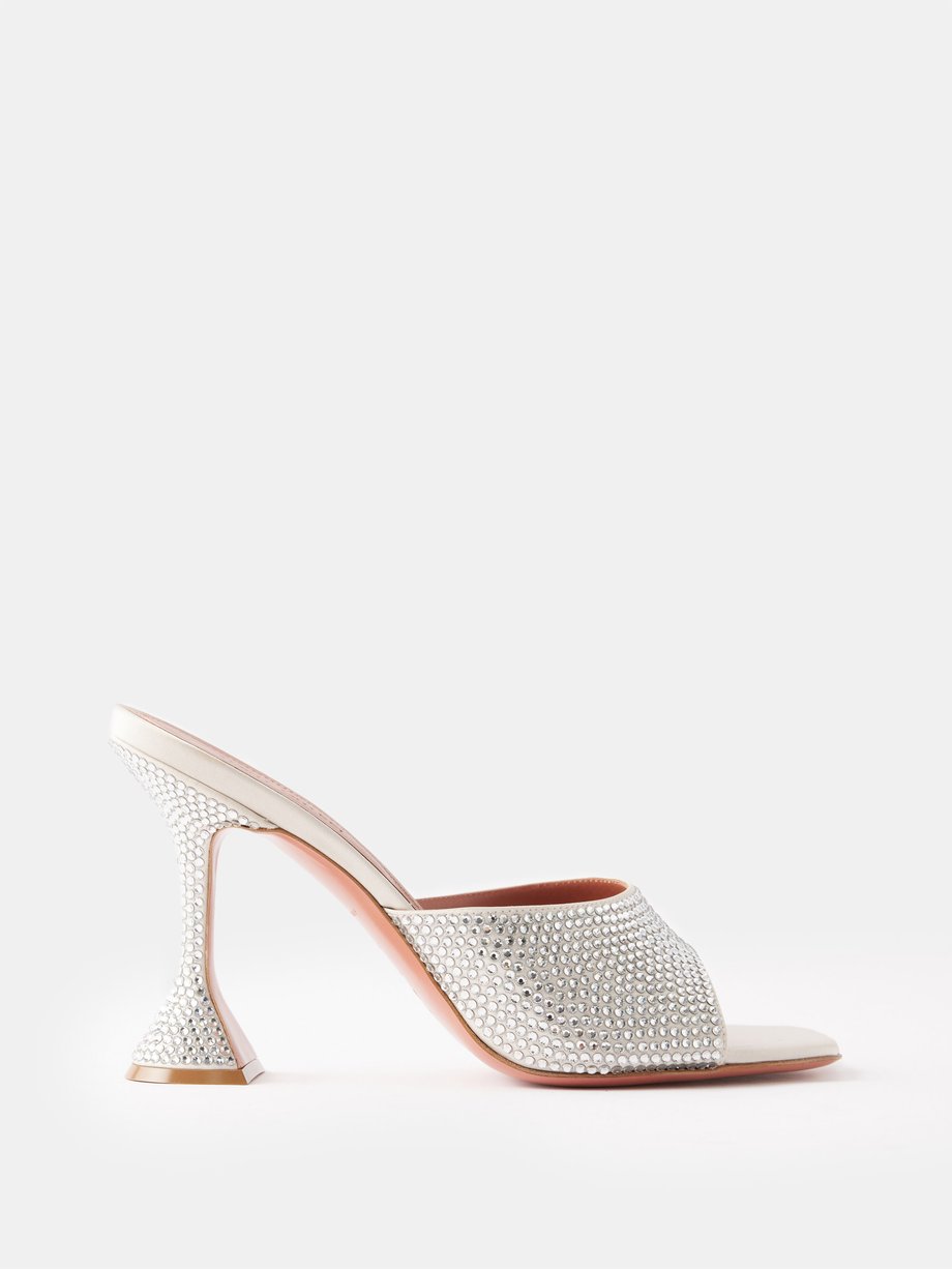 Silver Lupita 95 glittered faux-leather sandals | Amina Muaddi | MATCHES UK