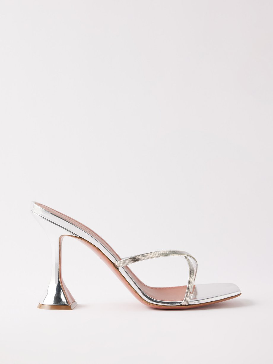 Silver Henson 95 crossover-strap metallic-leather sandals | Amina ...