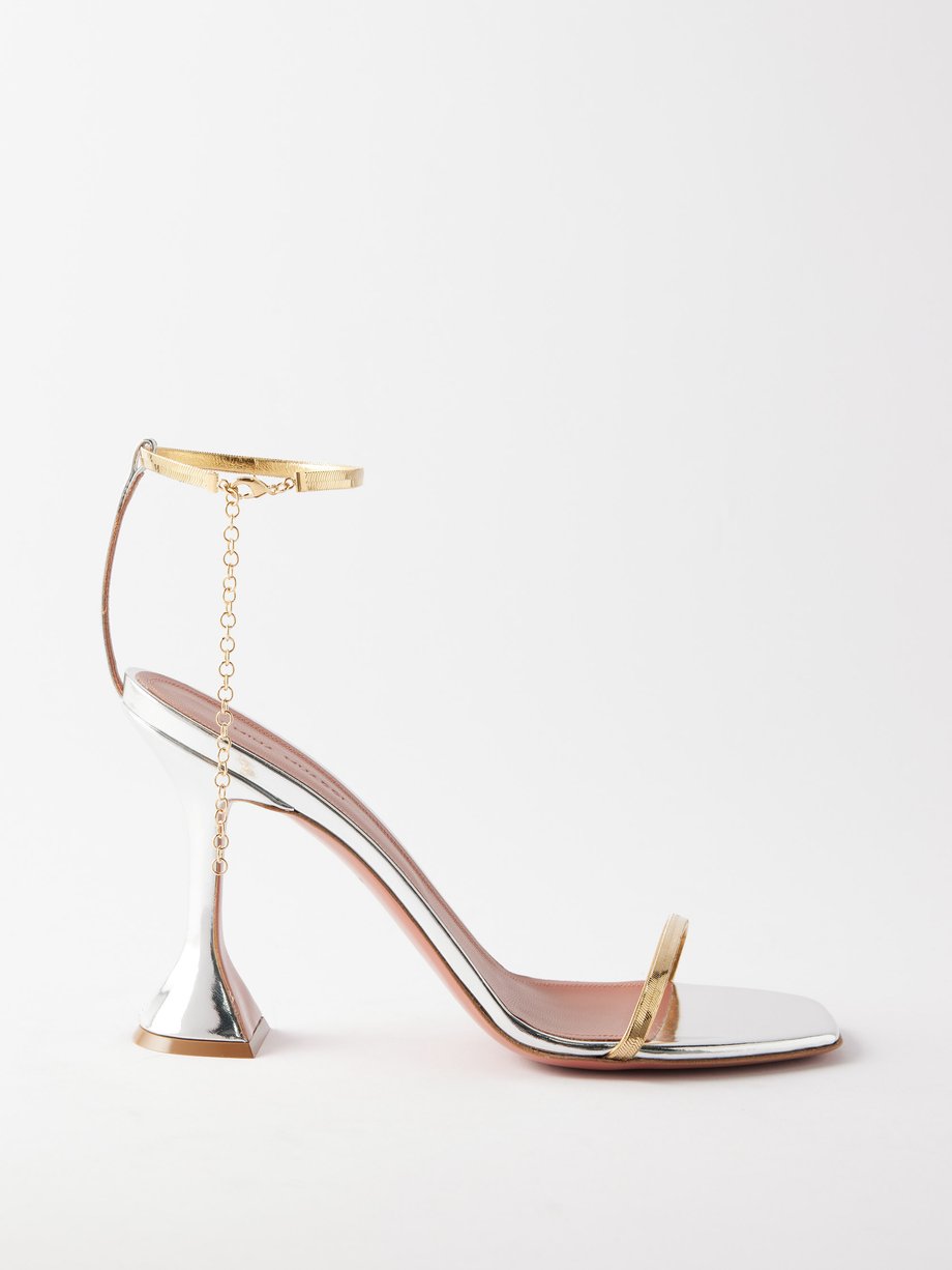 Silver Henson 95 chain-strap metallic-leather sandals | Amina Muaddi ...