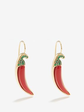 Brent Neale Chili Pepper emerald, coral & gold earrings
