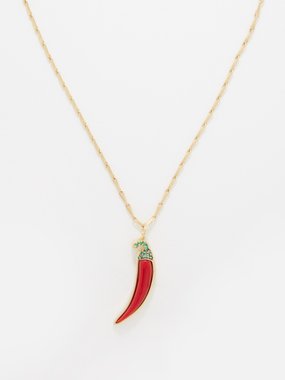 Brent Neale Chili Pepper emerald, coral & gold necklace