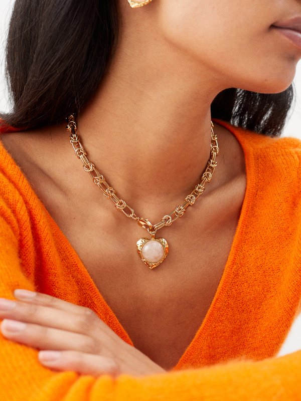 By Alona Eva rose quartz &18kt gold-plated necklace