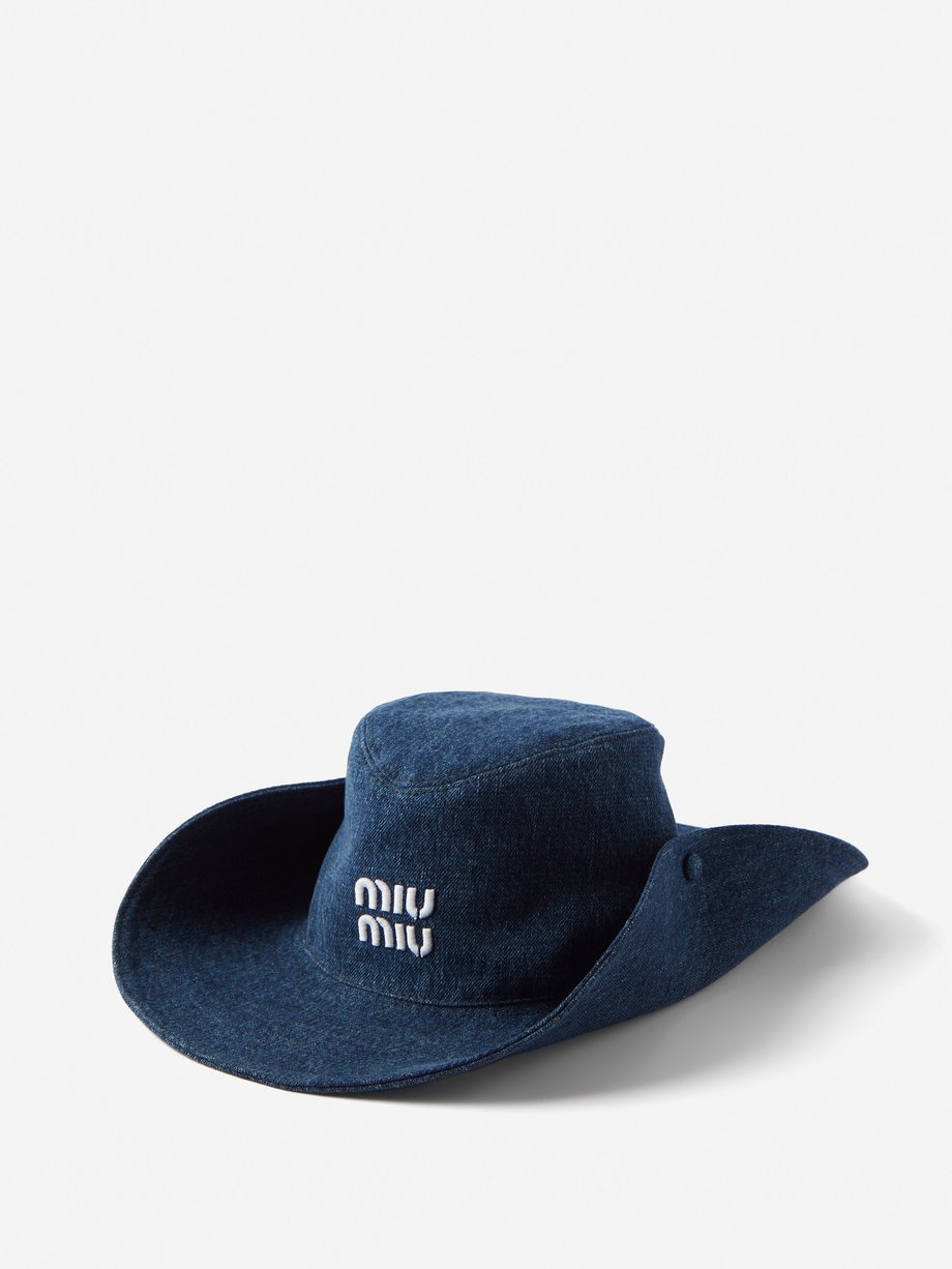 Navy Logo-embroidered denim cowboy hat | Miu Miu | MATCHESFASHION US