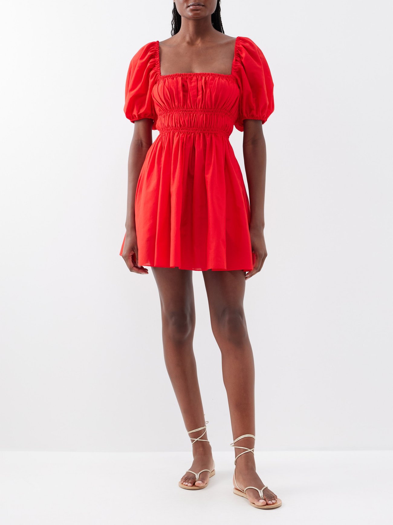 Red Shirred organic-cotton blend poplin mini dress | Matteau ...