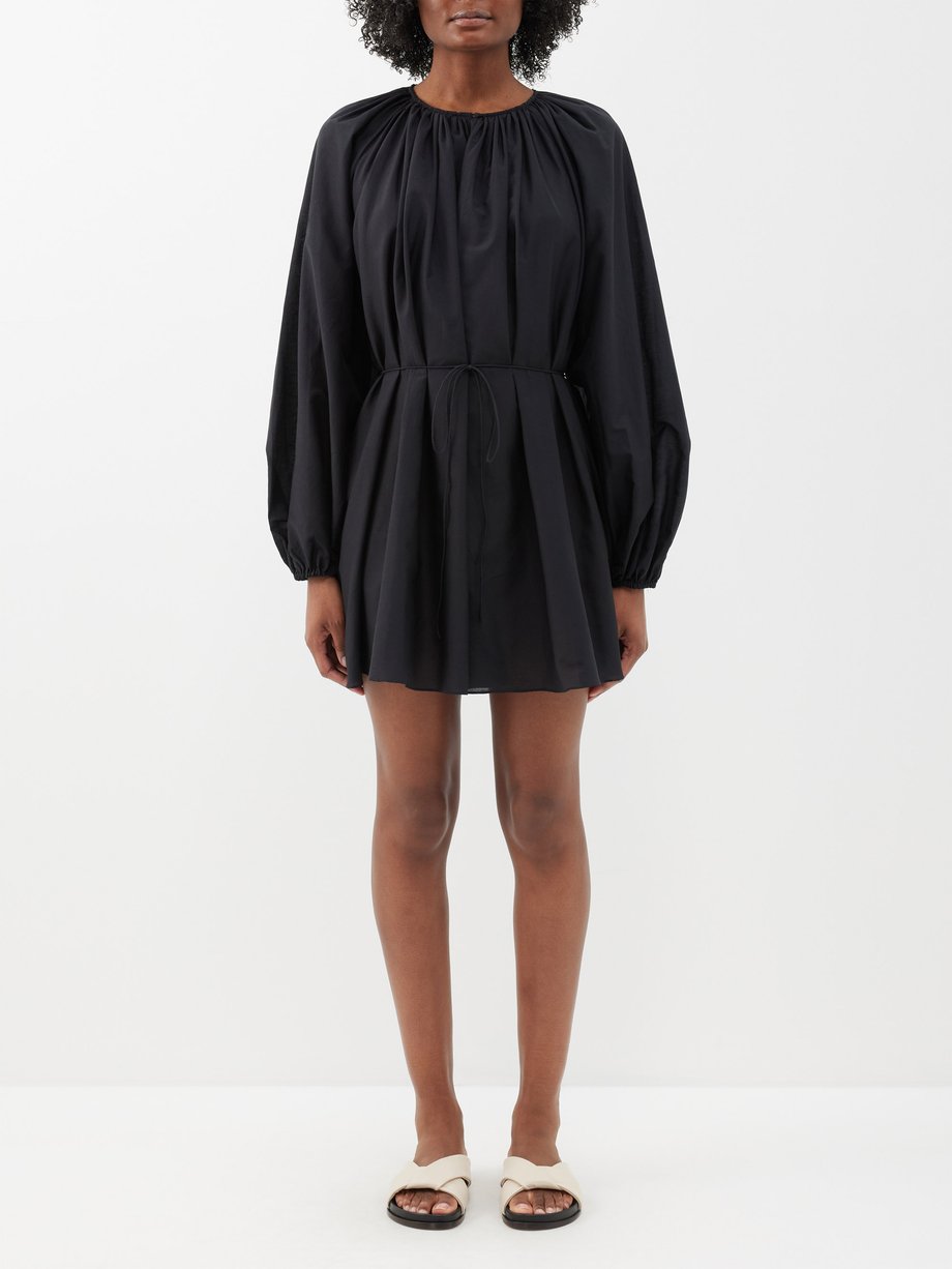 Black Gathered cotton-blend mini dress | Matteau | MATCHES UK