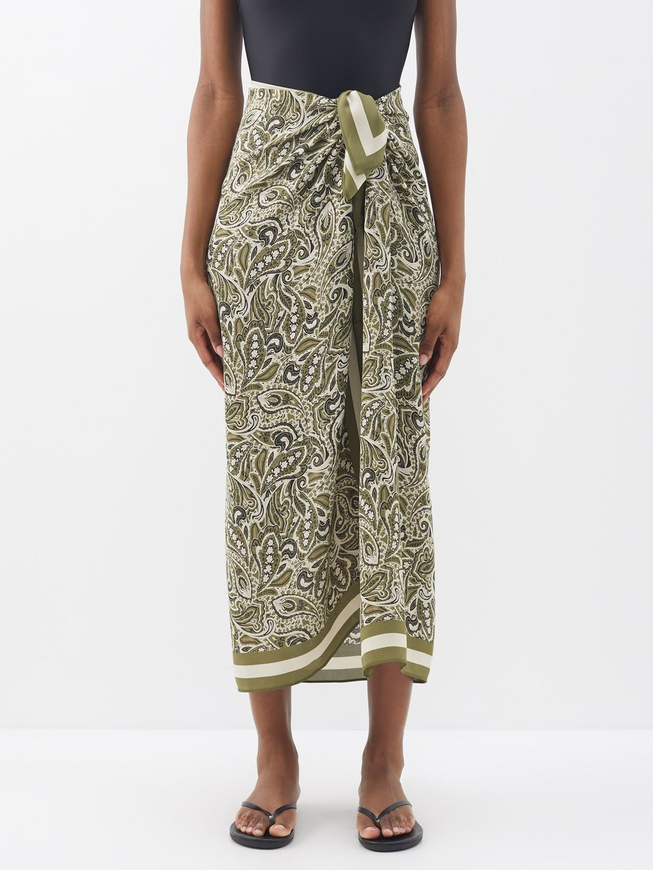 Green Paisley-print organic-silk sarong | Matteau | MATCHESFASHION US