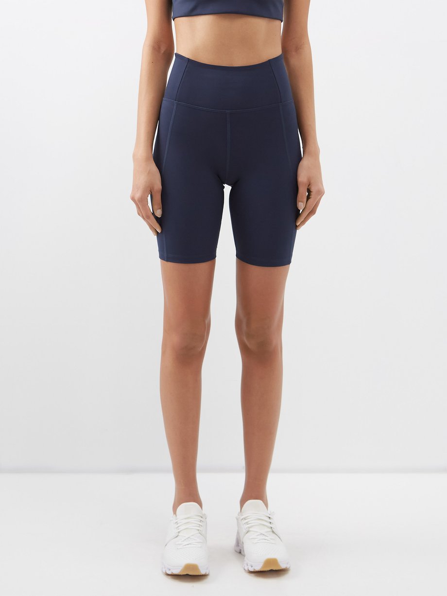 Navy High-rise recycled-fibre cycling shorts | Girlfriend Collective ...