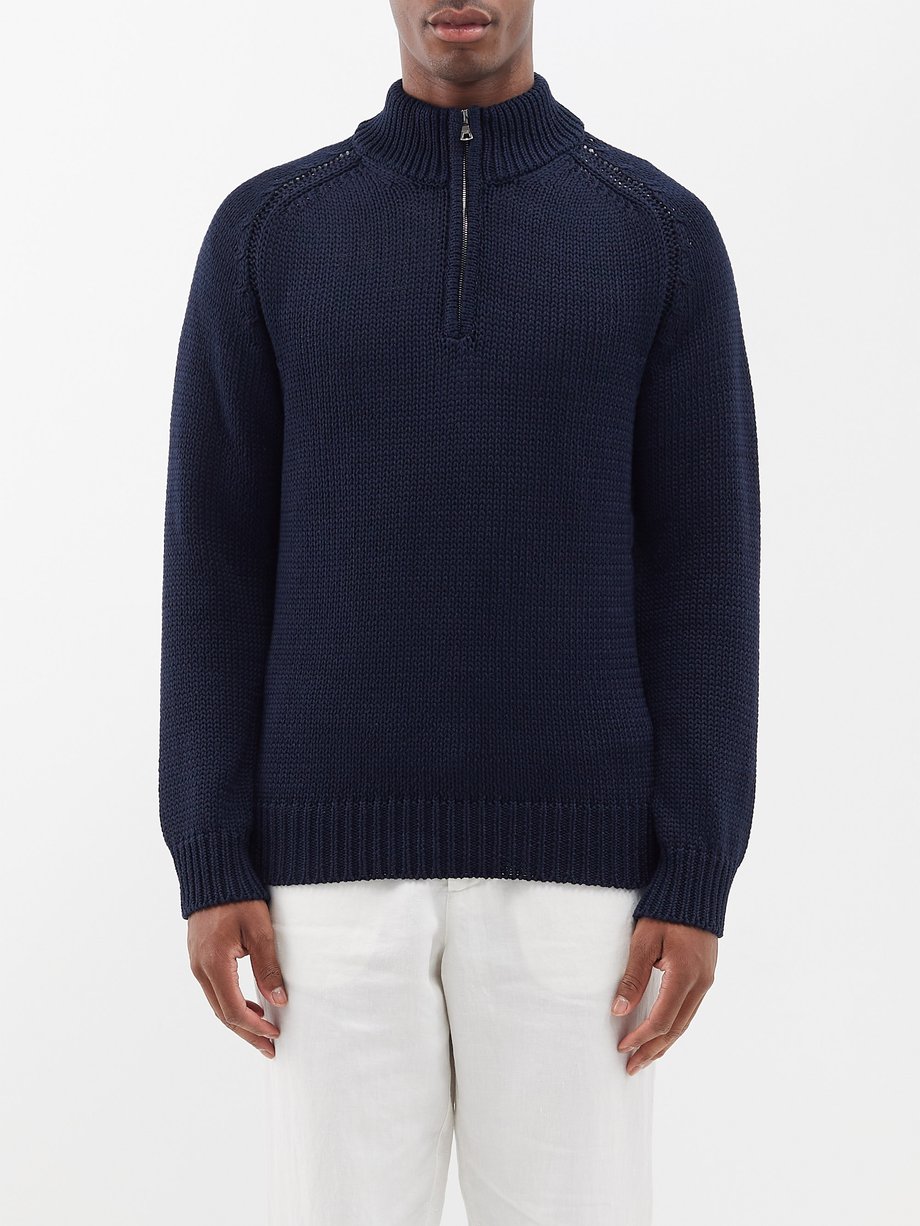 Navy Lennard quarter-zip organic-cotton sweater | Orlebar Brown ...