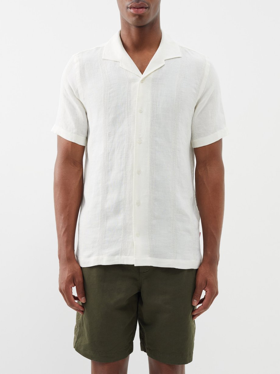 White Hibbert striped linen-blend shirt | Orlebar Brown | MATCHES UK