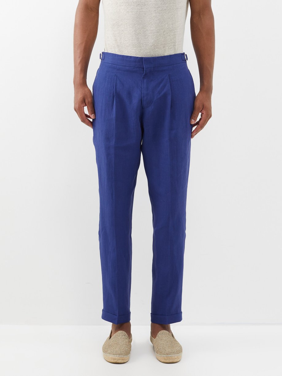 Blue Derwin pleated washed-linen trousers | Orlebar Brown ...