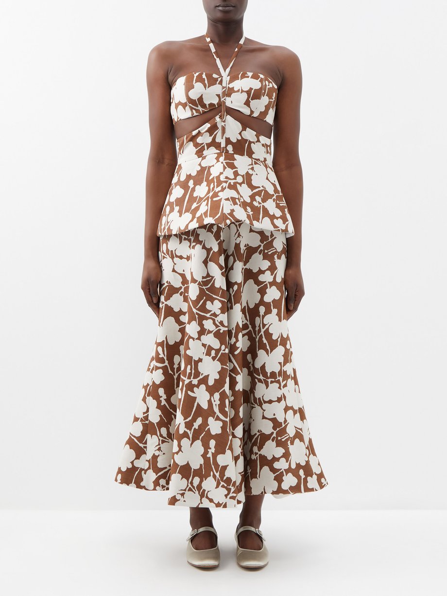 Full Length Flare Trouser - Brown Floral Print – Rosie Assoulin