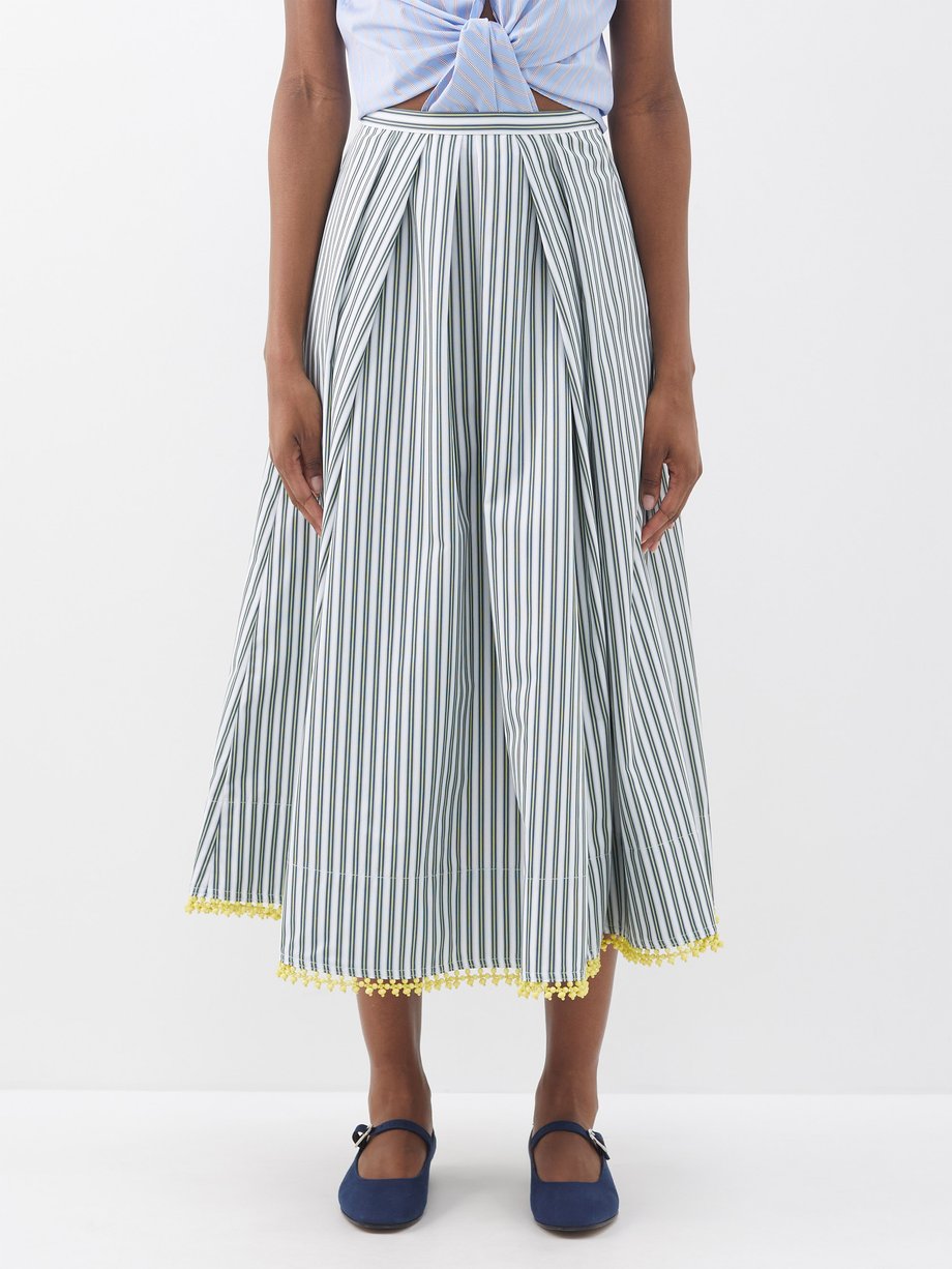White Beaded-hem striped cotton midi skirt | Rosie Assoulin ...