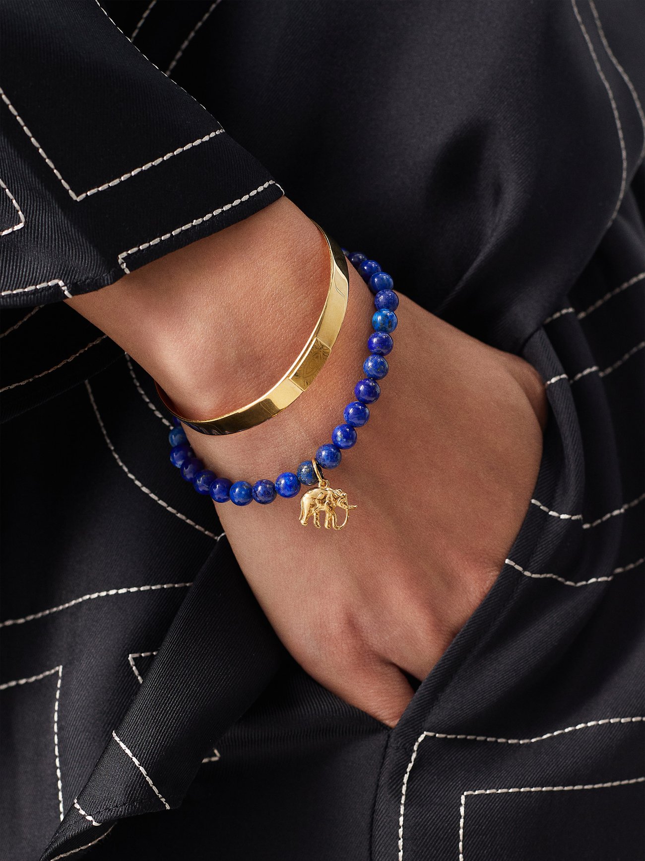 Gold Tiny Elephant lapis lazuli & gold-plated bracelet