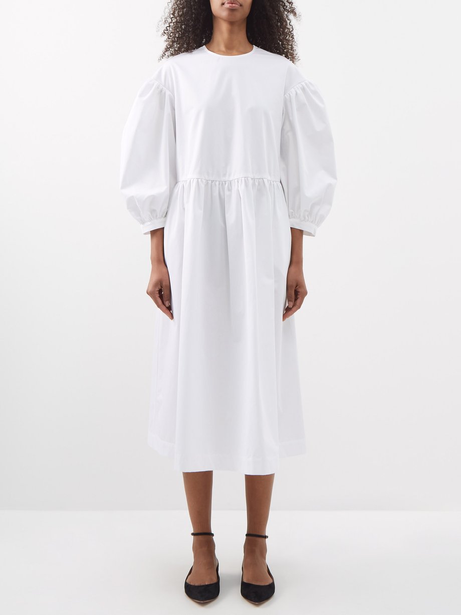 White Margot upcycled cotton-twill midi dress | The Meaning Well ...