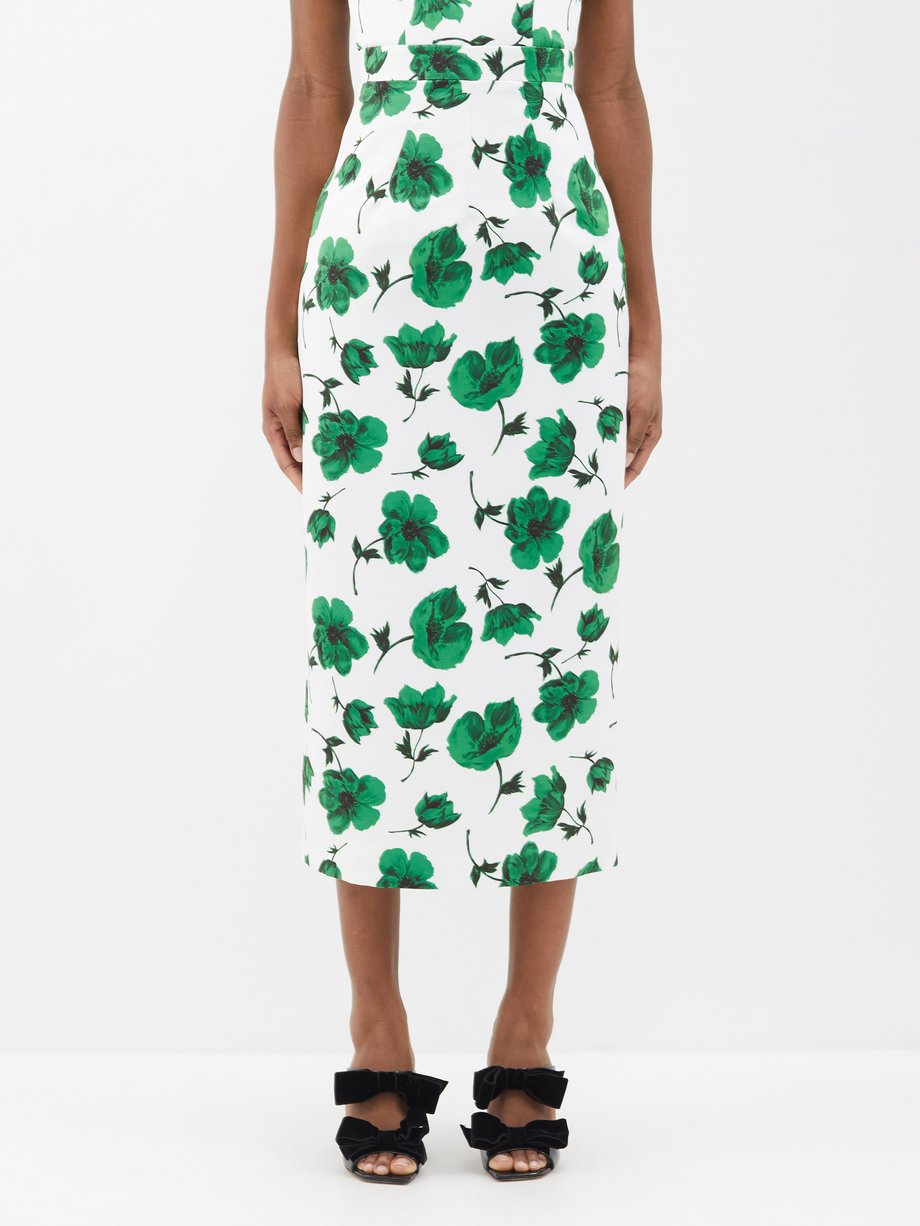 Green Lorinda floral-print taffeta pencil skirt | Emilia Wickstead ...