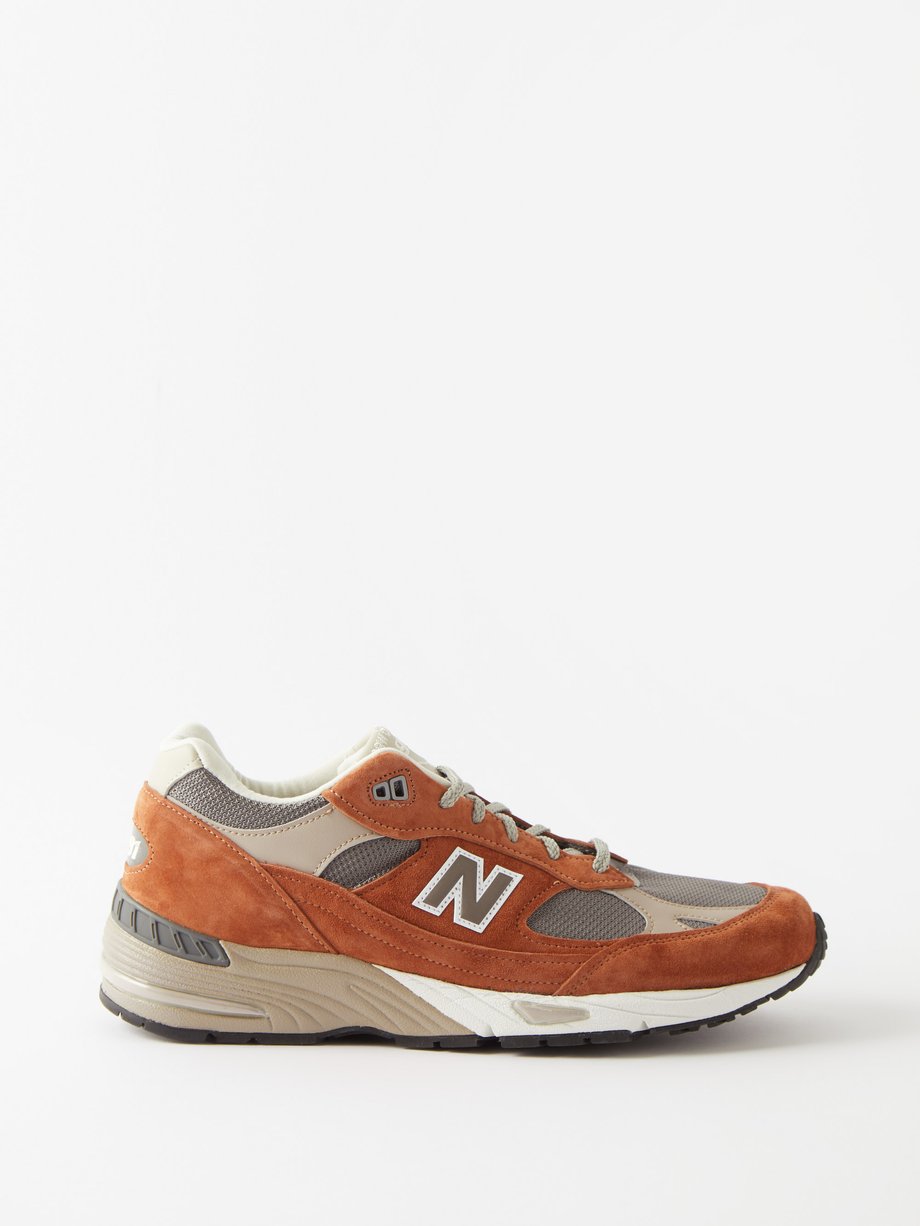 Orange Made in UK 991 suede and mesh trainers | New Balance ...