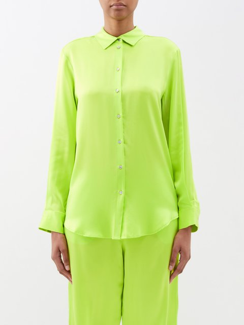 Green London sandwashed silk satin pyjama top Asceno MATCHES UK