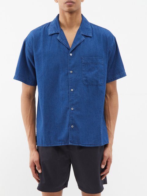 Blue Cuban-collar denim short-sleeved shirt | FRAME | MATCHES UK