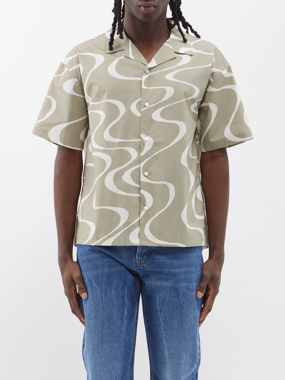 FRAME Wave-print cotton-poplin shirt