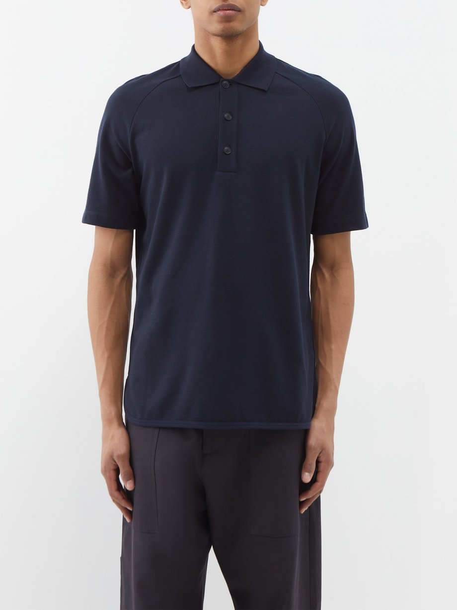 Navy Cashmere-blend piqué polo shirt | Giorgio Armani | MATCHES UK