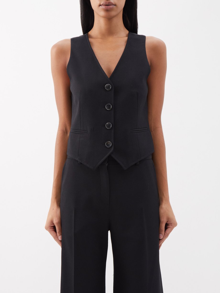Black Chrissie V-neck wool-twill waistcoat | Bella Freud | MATCHES UK