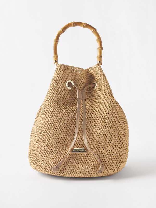 Beige Savannah bamboo-handle raffia bucket bag | Heidi Klein | MATCHES UK