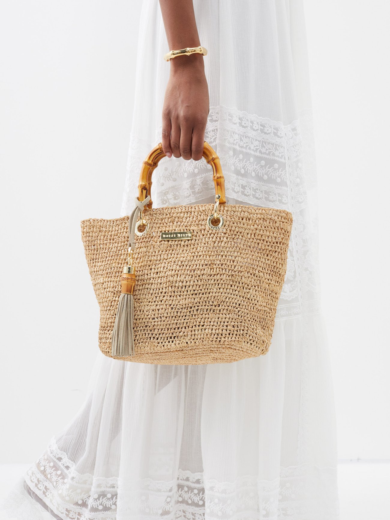 Beige Savannah Bay mini bamboo-handle raffia basket bag | Heidi